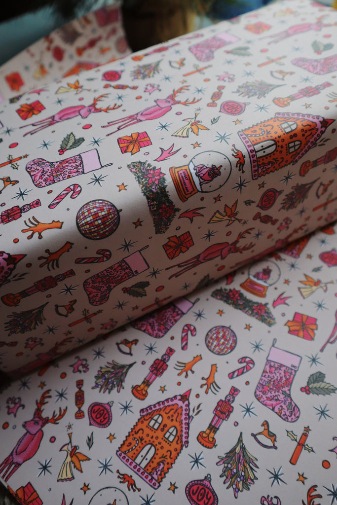 christmas wrapping paper, oliver bonas, freya niamh design, gingerbread gift wrap