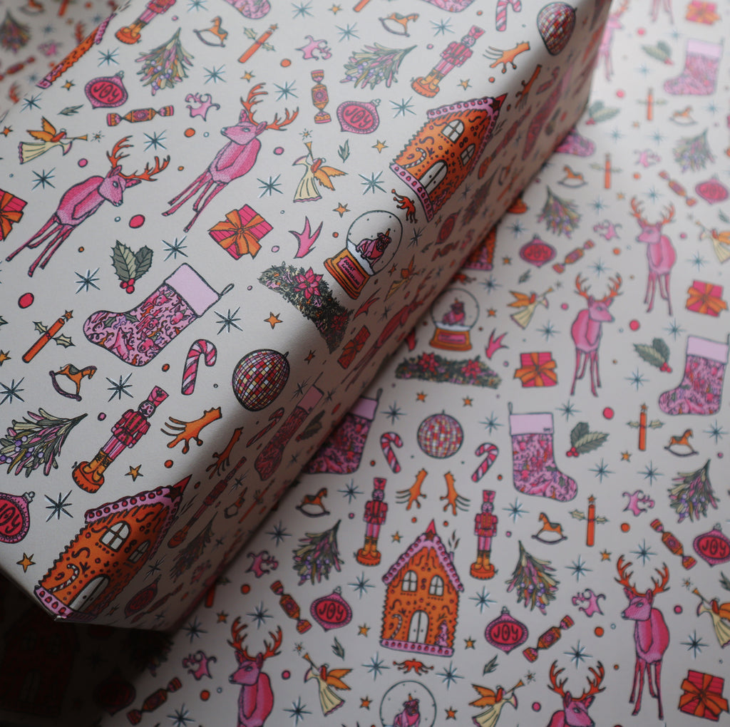 christmas wrapping paper, oliver bonas, freya niamh design, gingerbread gift wrap