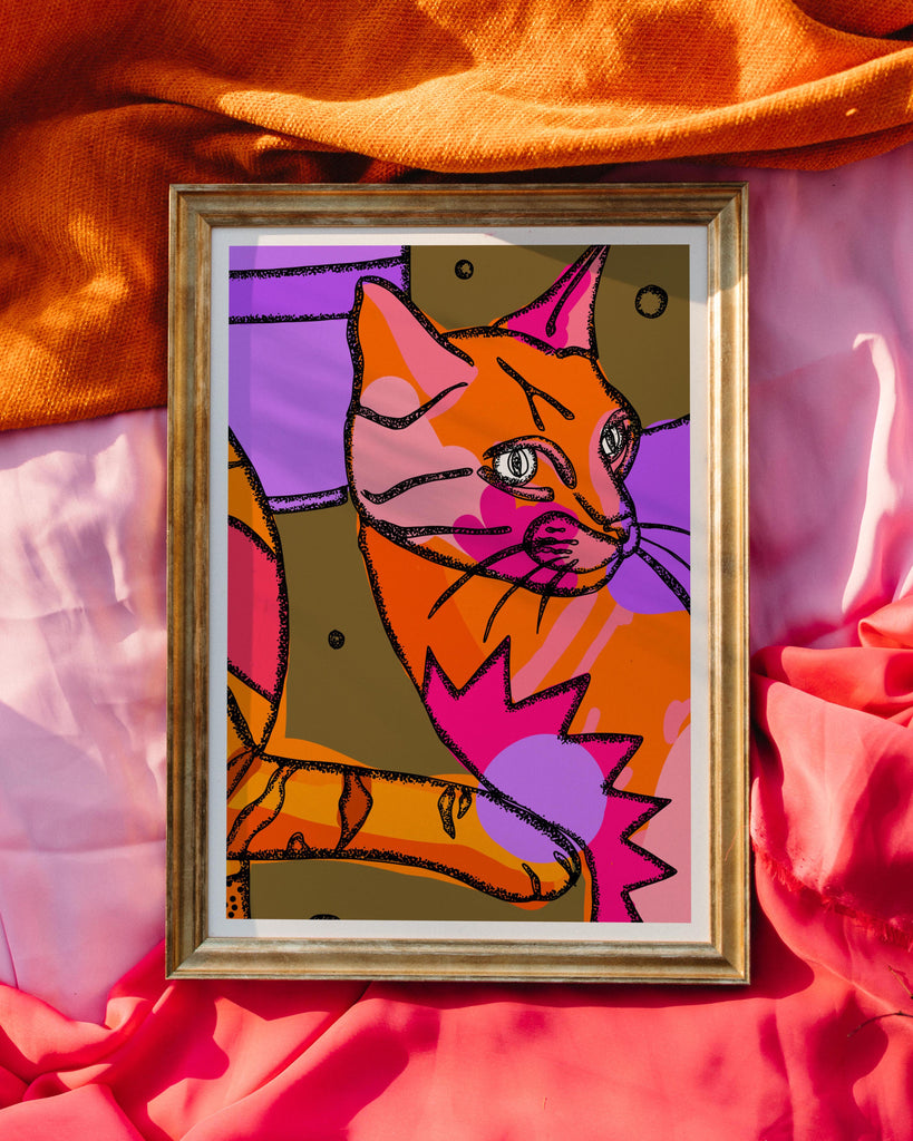 bright decor, cat prints, cat art, gift for cat lover