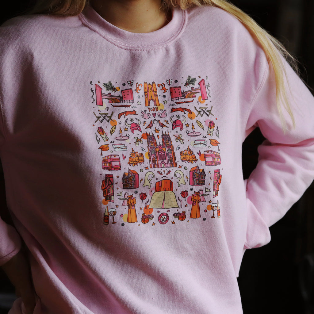 pink jumper, baby pink jumper, york jumper, york gift, york minster print, york uk