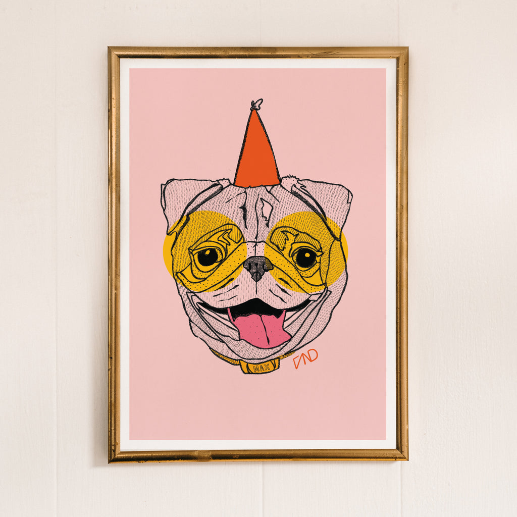 pink pug art print