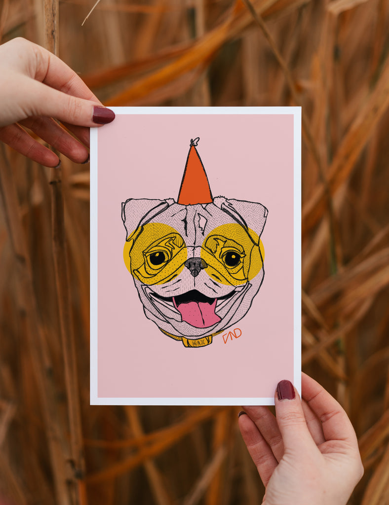 pink pug art print