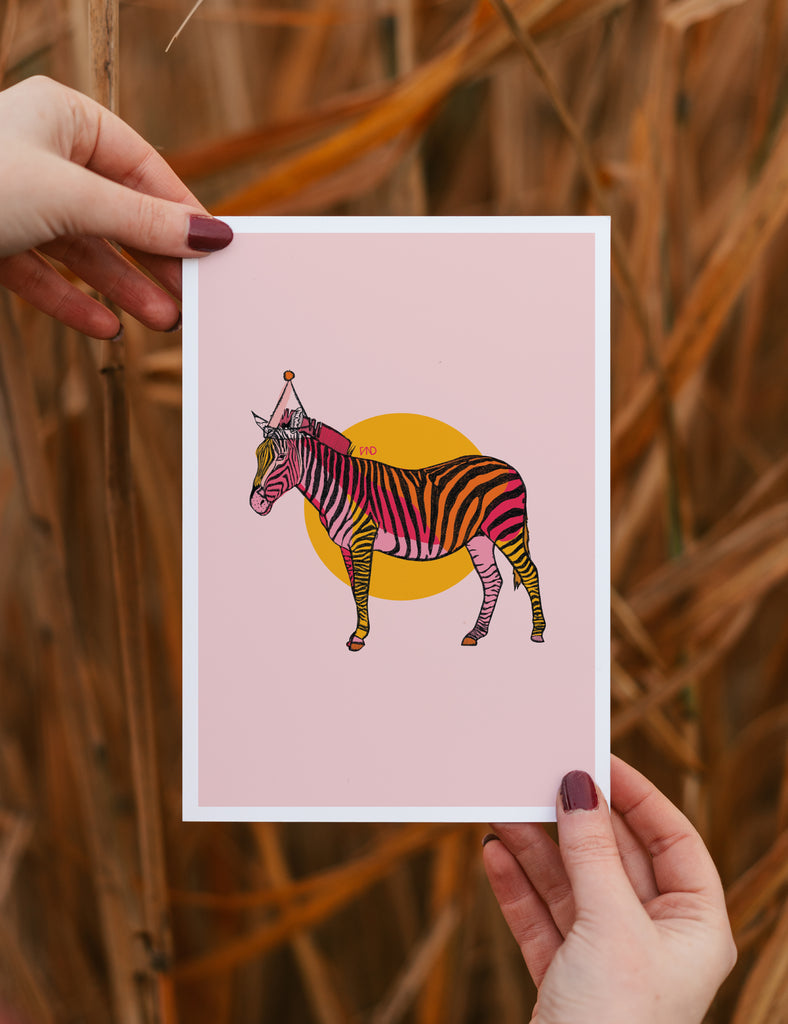 zebra art print, colourful wall art